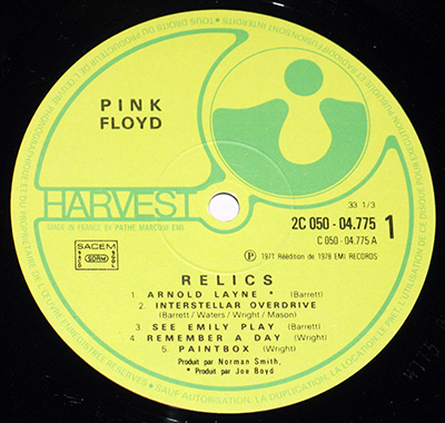 PINK FLOYD - Relics (France Export) record label